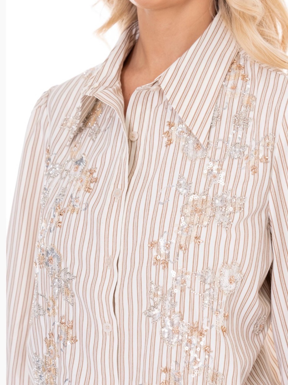 Elegant Embellished Cropped Button Down | Beaded Sequin Detail | SM117 - Picture 3 of 5